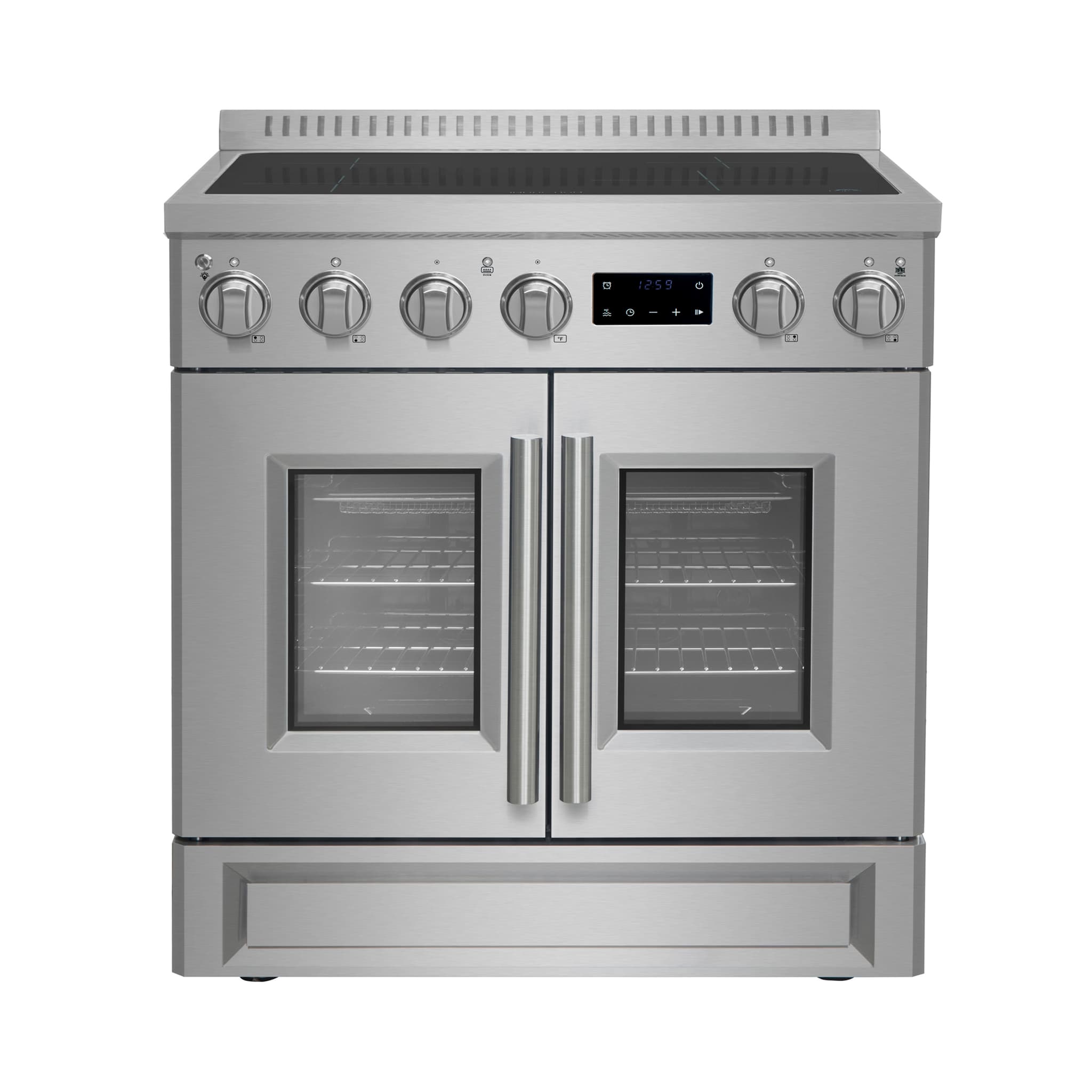 Forno Leonardo Espresso 30-Inch Slide-In Black Induction Range, Convection Oven, 5 Cooking Zones, Touch Control Panel