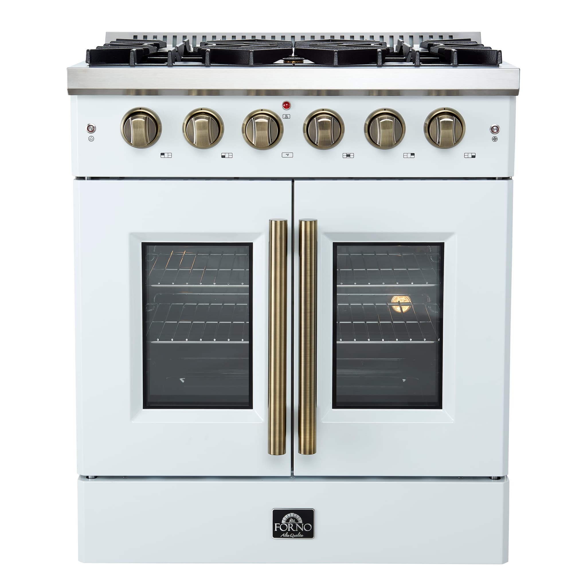 Forno Antico 36-Inch Freestanding Gas Range, Black, Antique Brass Design, 6 Burners, Convection Oven, Energy Efficient