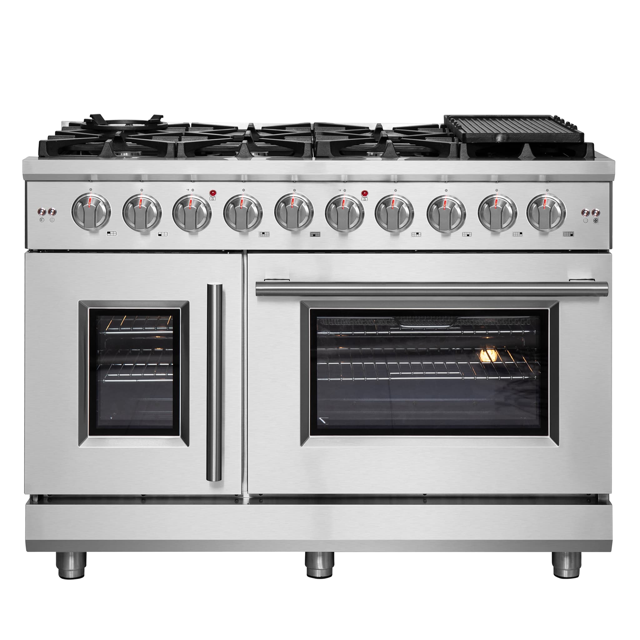 Forno Galiano 48-Inch Freestanding French Door Gas Range, White & Antique Brass