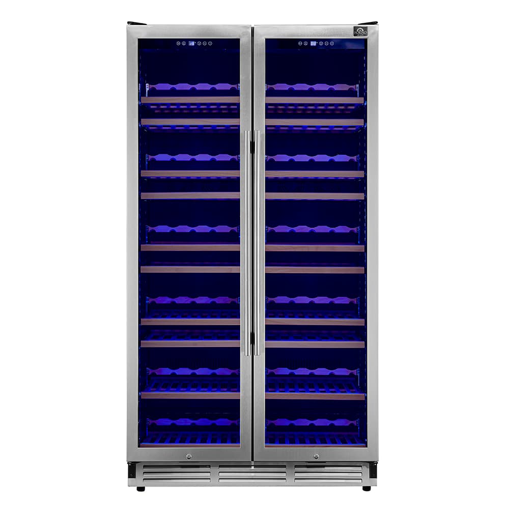 FORNO Abruzzo 48-Inch Dual Zones Wine Cellar, 102 Bottles, 24 cu. ft., Green Acrylic Holders & Black Shelves