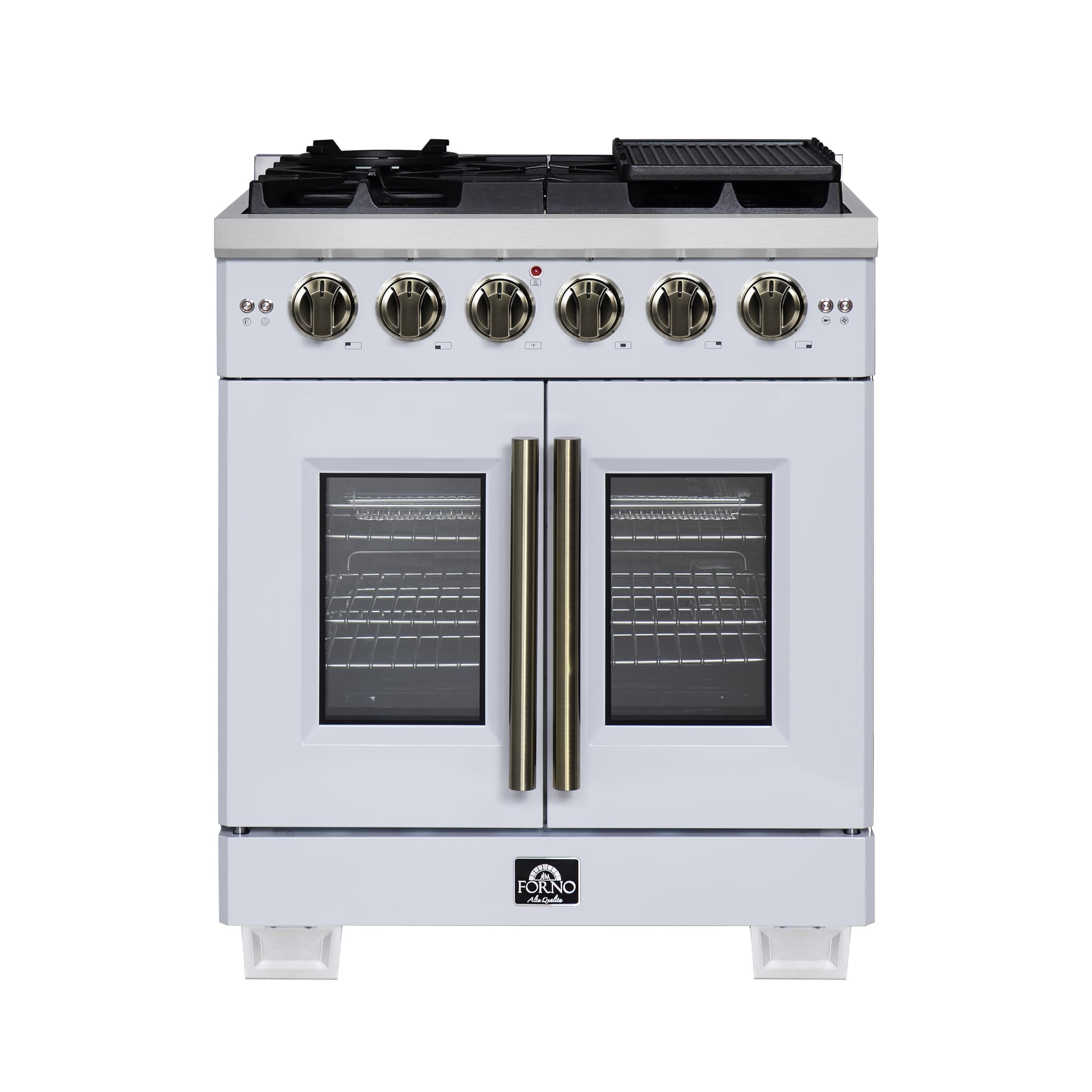 Forno Leonardo Espresso 30-Inch White Gas Range, 5 Burners, 39,500 BTU, 5 cu.ft Convection Oven