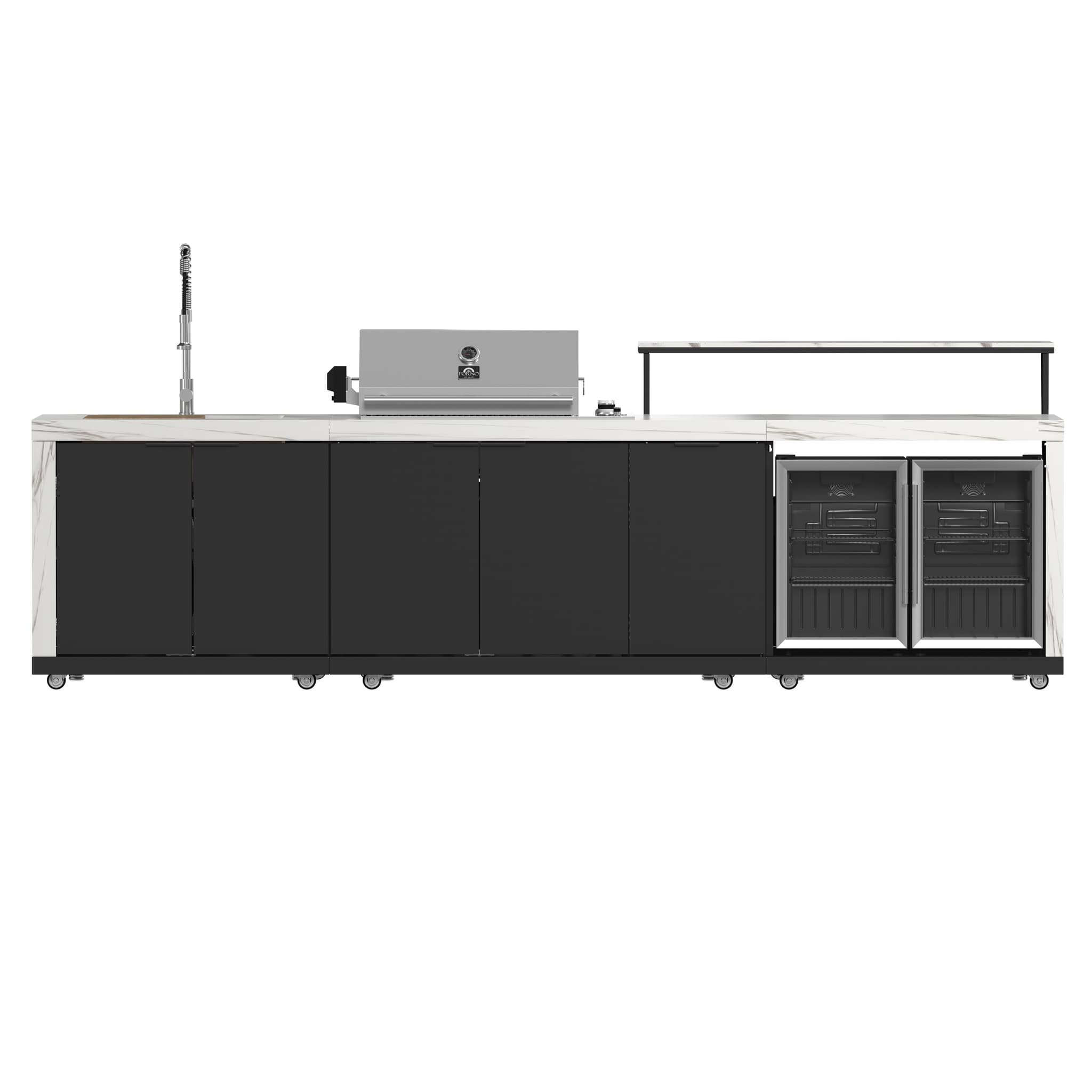 FORNO Bulnes 40-Inch BBQ, 95,000 BTU, 5 Burners, Sear & Rotisserie Infrared with Side Burner, Stainless Steel Outdoor Kitchen with 1.8 cu.ft. Beverage Center & Black Granite Countertops