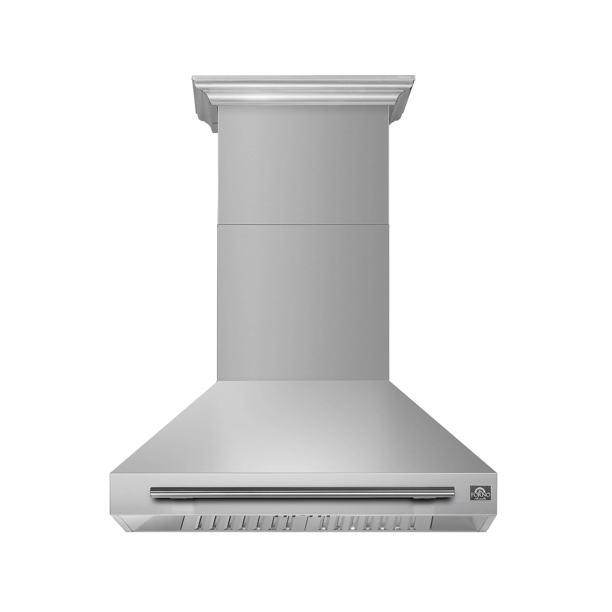 Forno Vittorio 36-Inch Wall Mount Range Hood, White with Antique Brass Trim, 424 CFM Airflow, Dishwasher-Safe Baffle Filters, Remote Control, 3-Speed Fan, Bright LED Lighting.