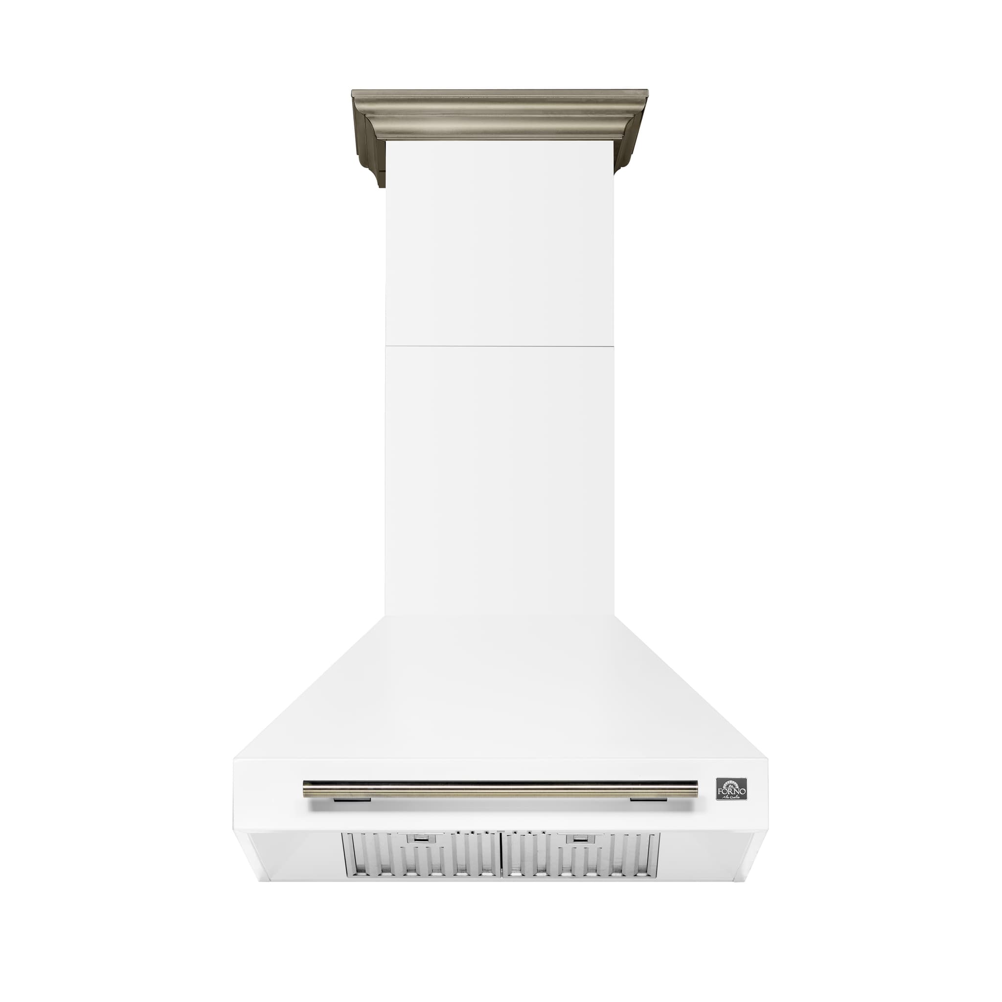 Forno Vittorio 36-Inch Wall Mount Range Hood, Black with Antique Brass Trim, 424 CFM Airflow, Dishwasher-Safe Baffle Filters, Remote Control, 3-Speed Fan, Bright LED Lighting.
