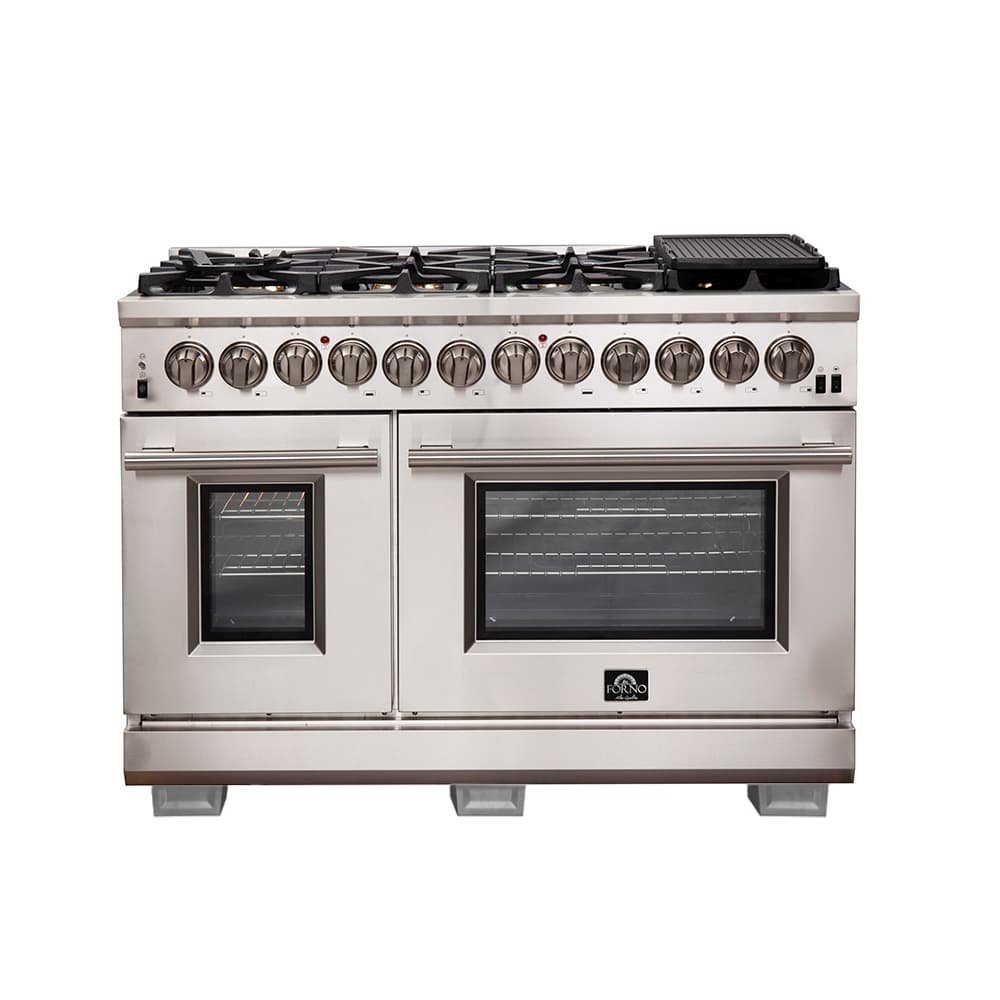 Forno Galiano 48-Inch Freestanding Dual Fuel Range, 8 Burners, Double Convection Ovens